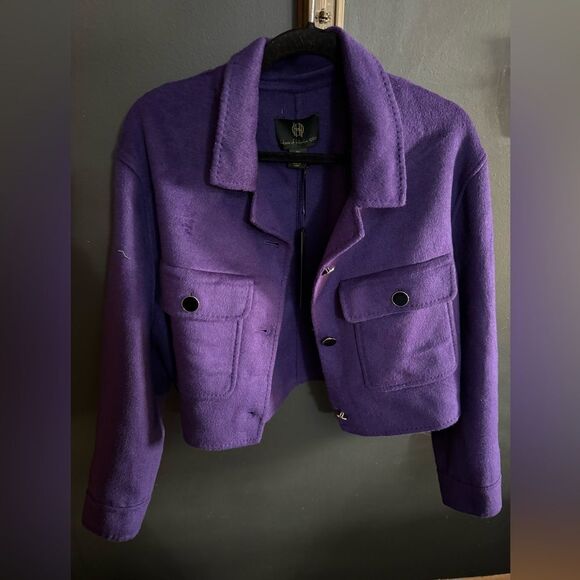 House of Harlow 1960 Cropped Purple Peacoat Button Down Jacket NWT Size L - Picture 1 of 6